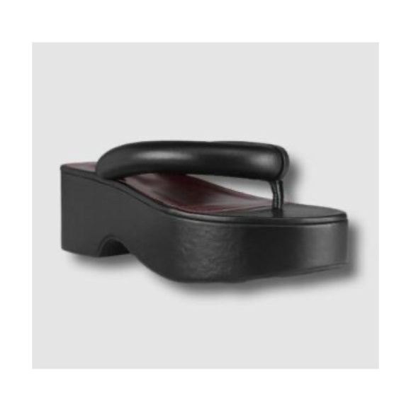 Staud 𒀭Rio Puffy Leather Thong Strap Platform Sandals 𒀭Black 𒀭39 9M - Picture 1 of 16